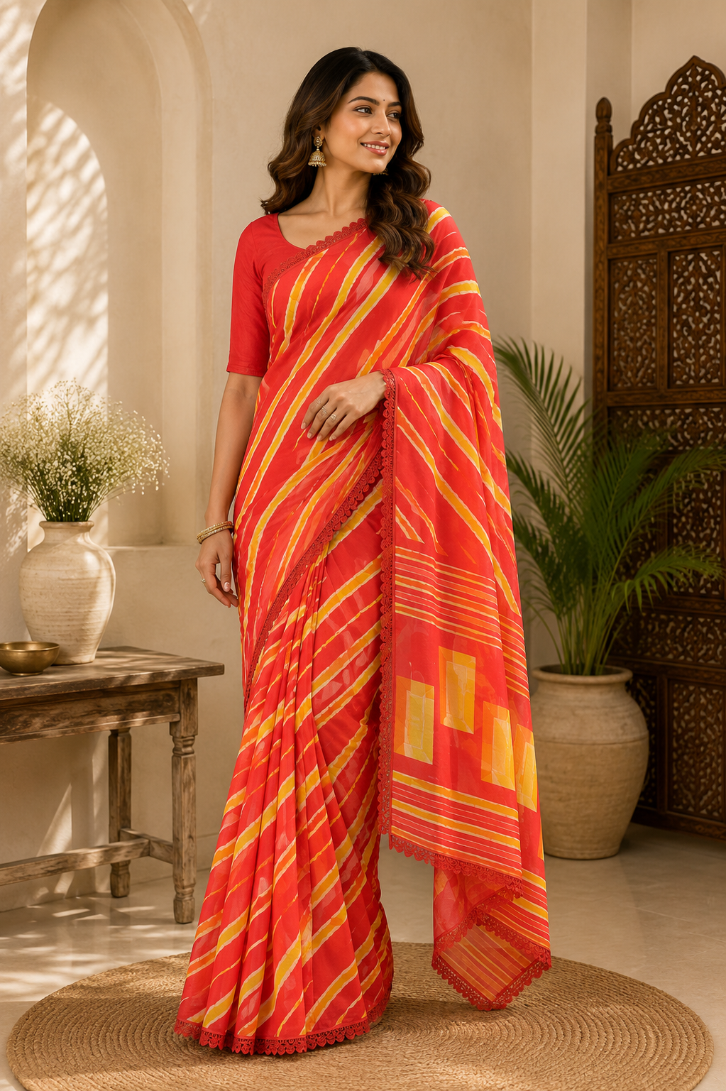 Leheriya Print Soft Chiffon Saree