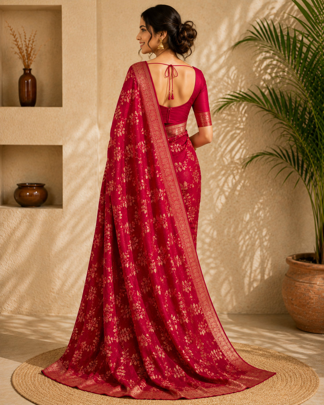 Floral Woven Zari Border Saree