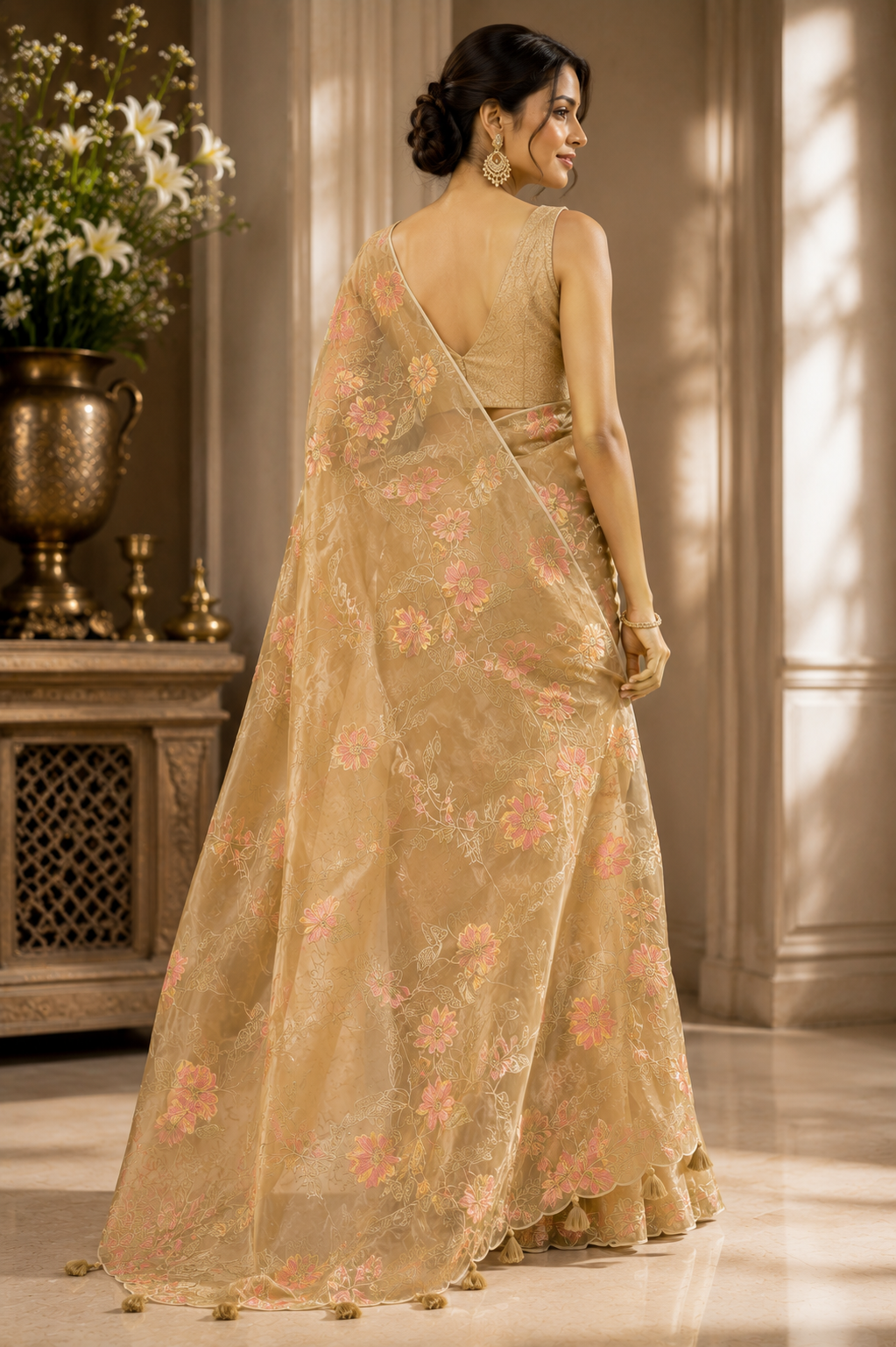 Golden Meadow Blossom Saree