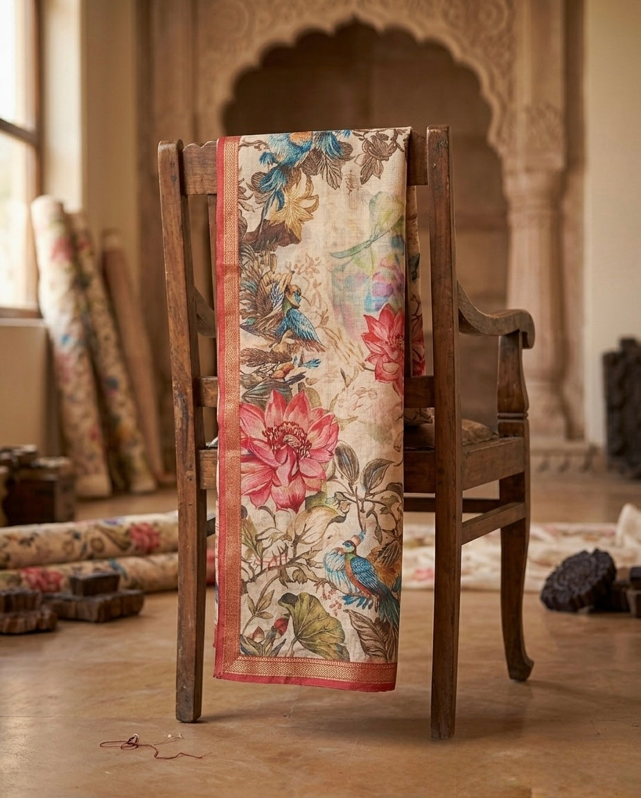 Ivory Birdsong Floral Saree