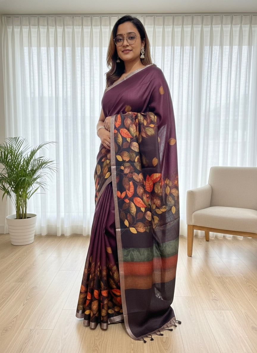 Autumn Wine Printed Saree
