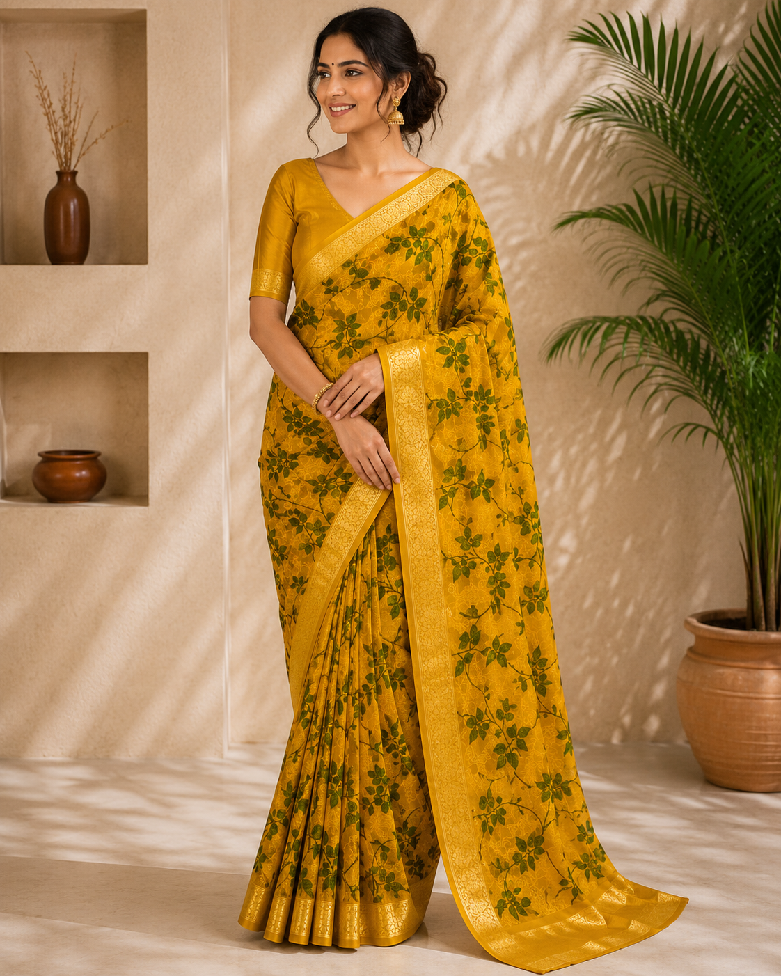 Floral Woven Zari Border Saree