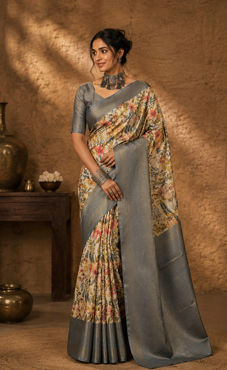 Silver Meadow Bloom Saree