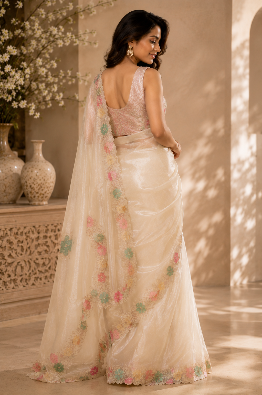 Ivory Pastel Bloom Saree