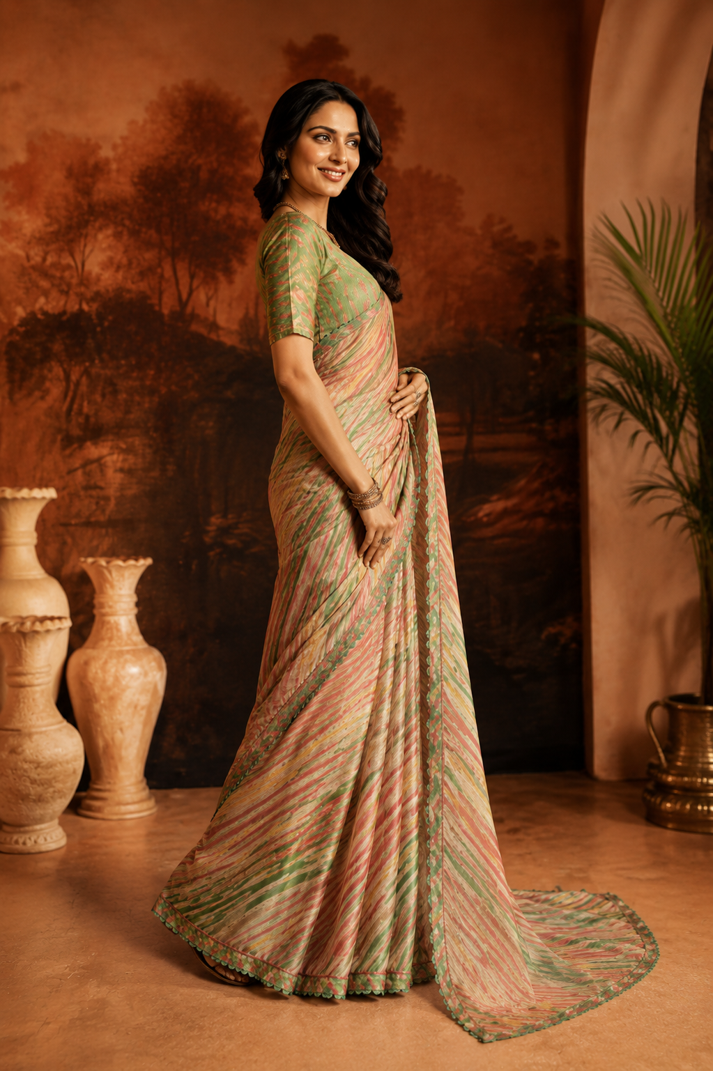 Pastel Leheriya Charm Saree