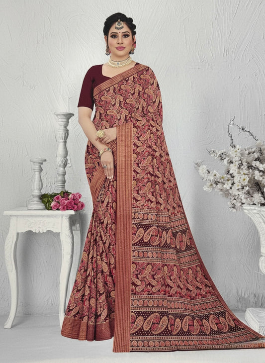 Paisley Printed Synthetic Silk Saree – Multiple Colour Variants