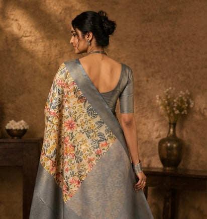 Silver Meadow Bloom Saree