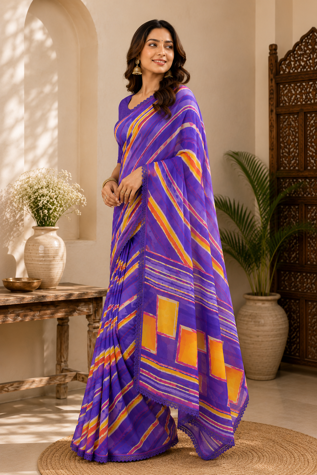 Leheriya Print Soft Chiffon Saree