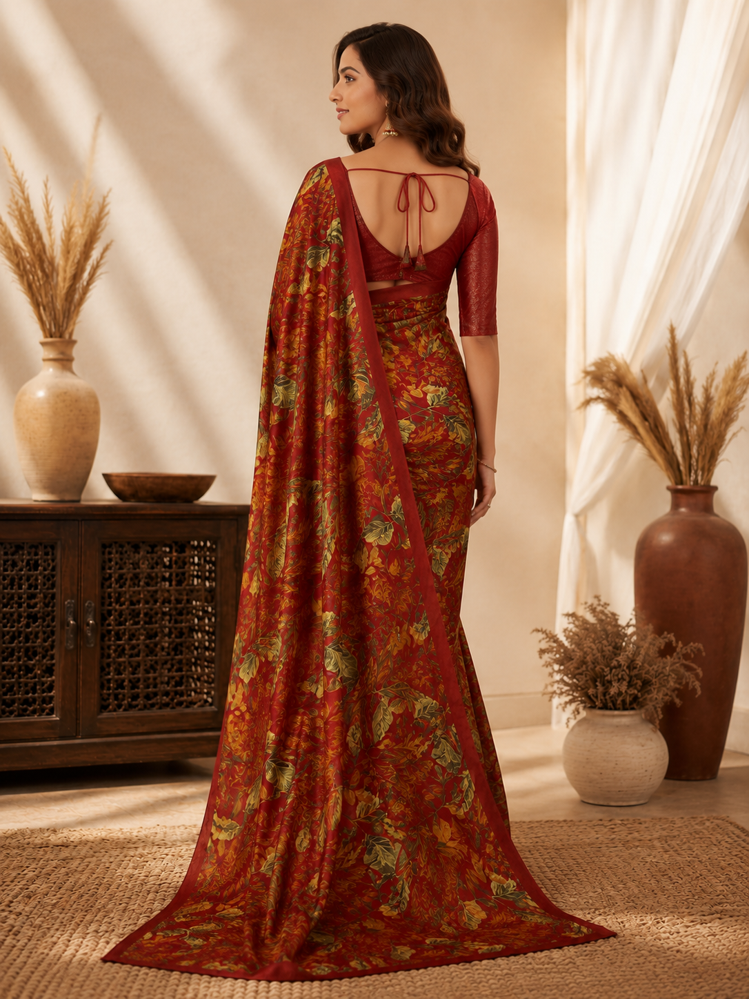 Botanical Printed Organza Saree