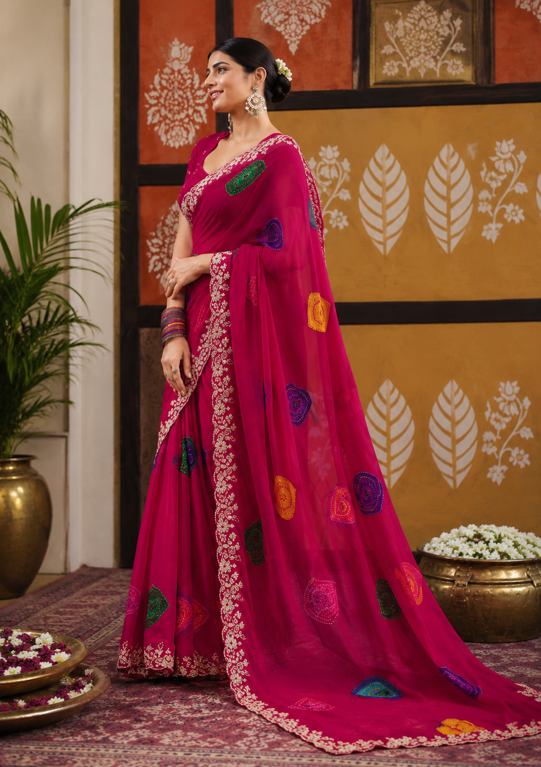 Heritage Bandhani Motif Organza Saree