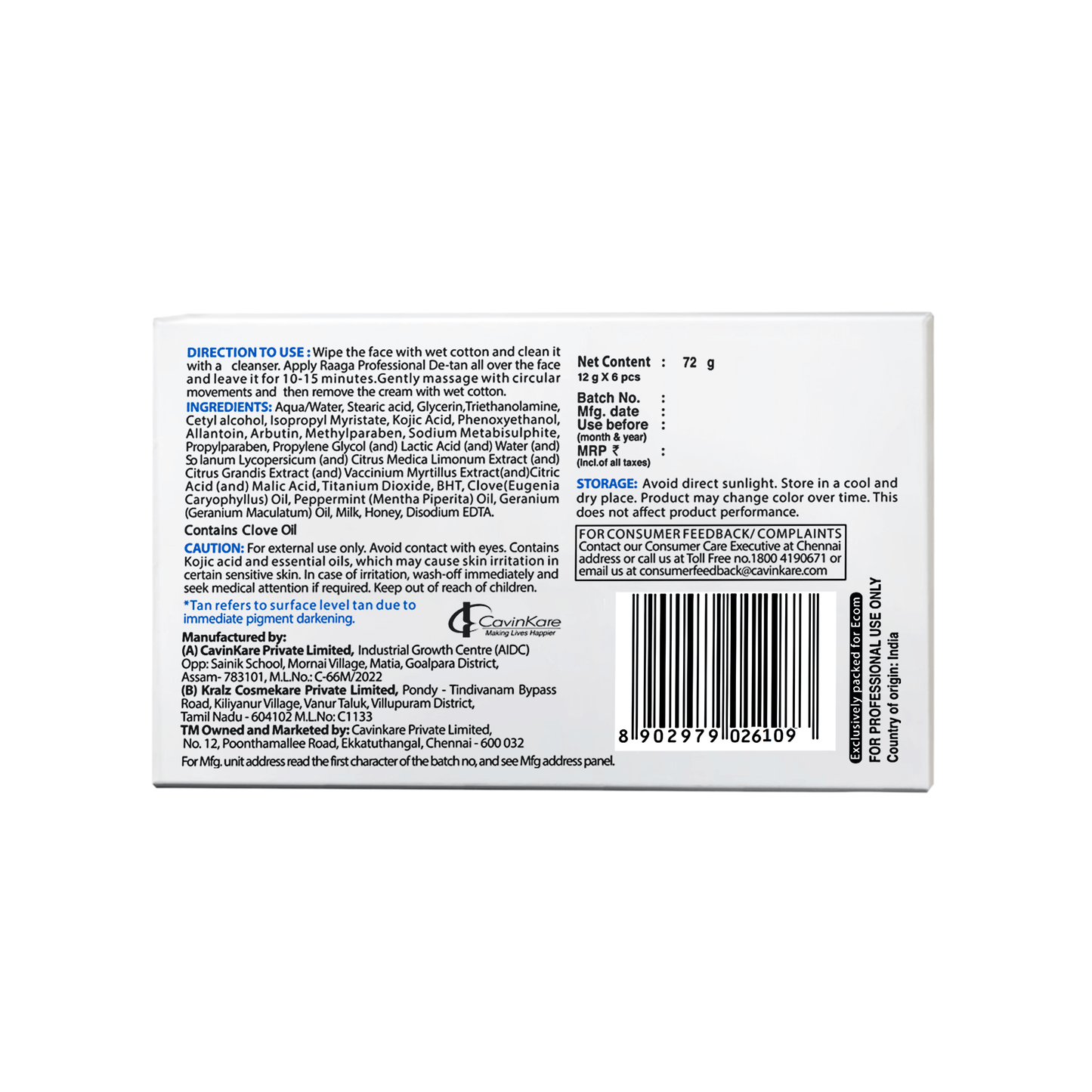 De-Tan Pack | Best Face & Full Body Tan Removal Cream | Anti tan Cream – 72g ( Pack of 2 )