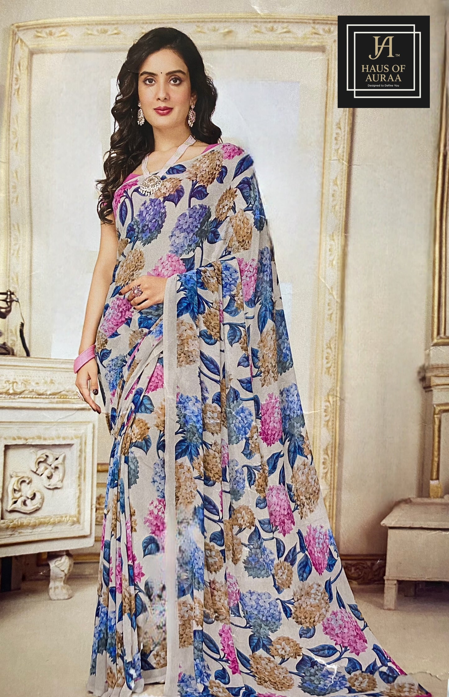 Cream Floral Saree