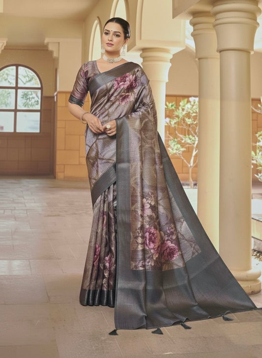 Smoky Rose Garden Silk Blend Saree
