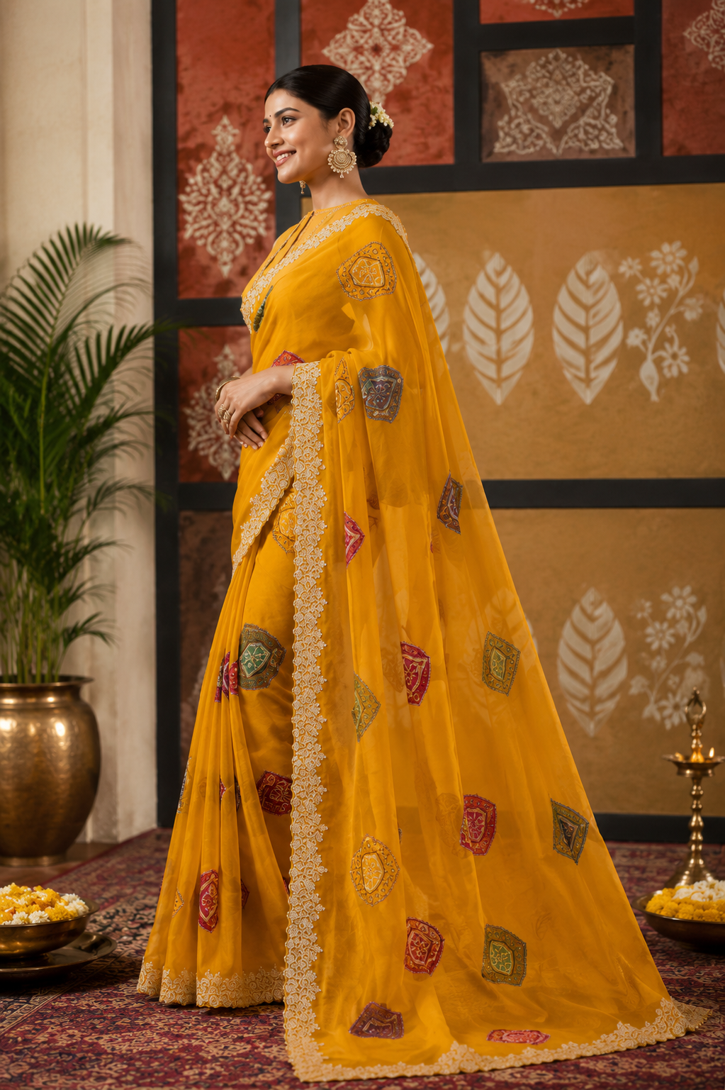 Heritage Bandhani Motif Organza Saree