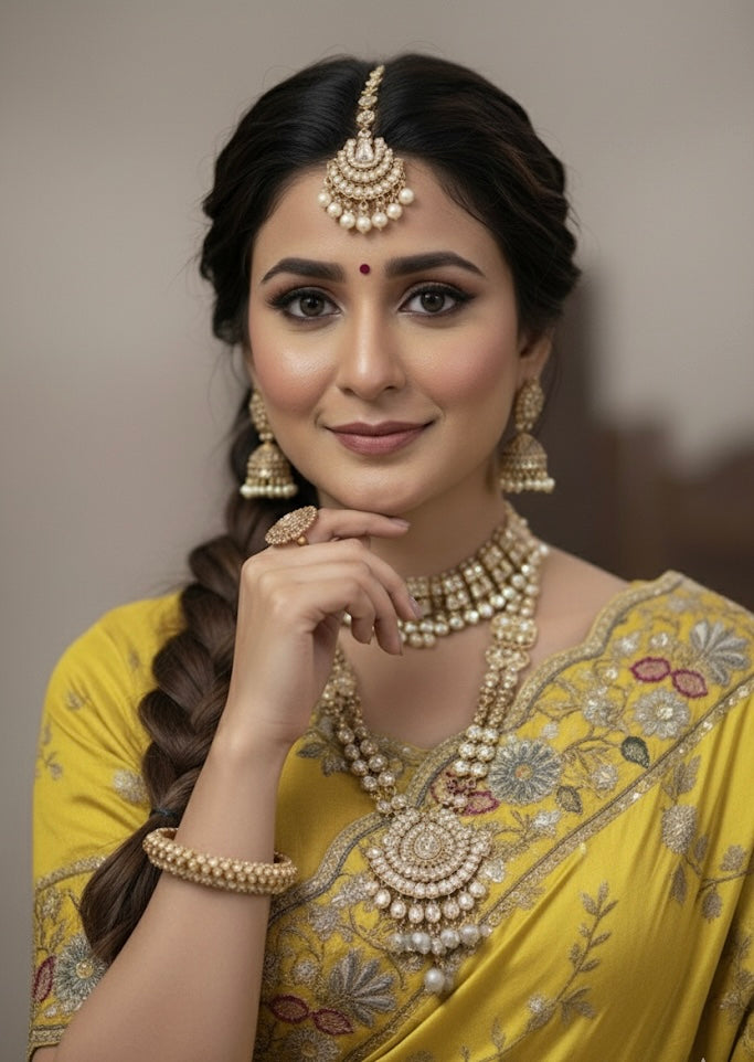 Yellow Silk Saree with Silver Zari & Thread Floral Embroidery