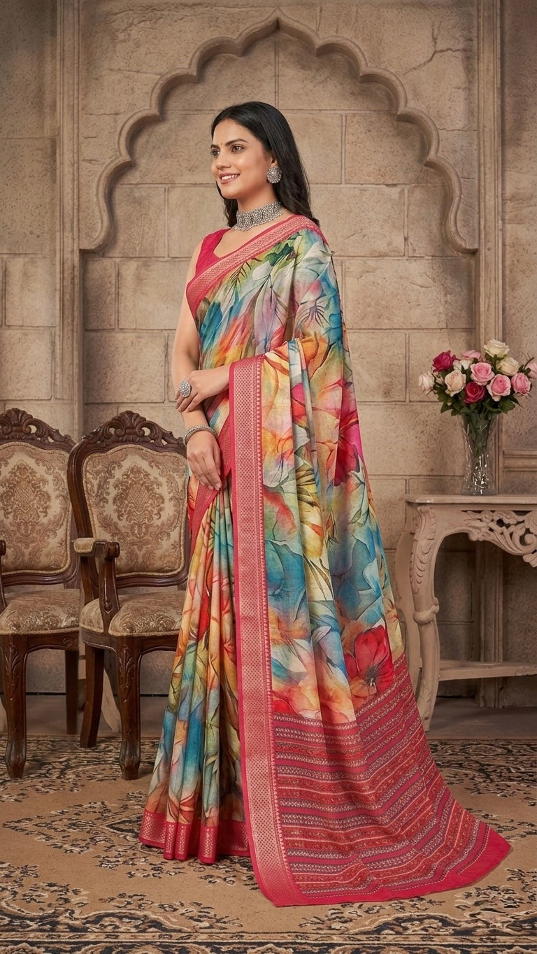 Roselle Bloom Artistic Printed Saree