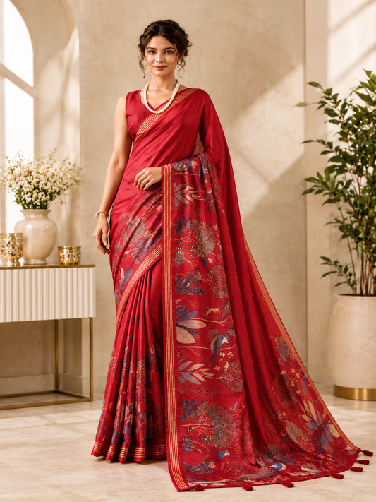 Crimson Botanical Elegance Saree