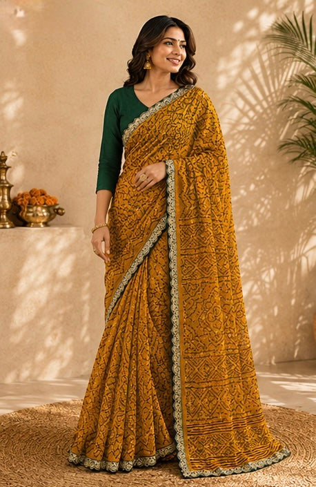 Kesari Heritage Bhandej Handloom Saree