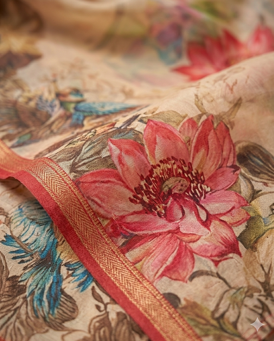 Ivory Birdsong Floral Saree