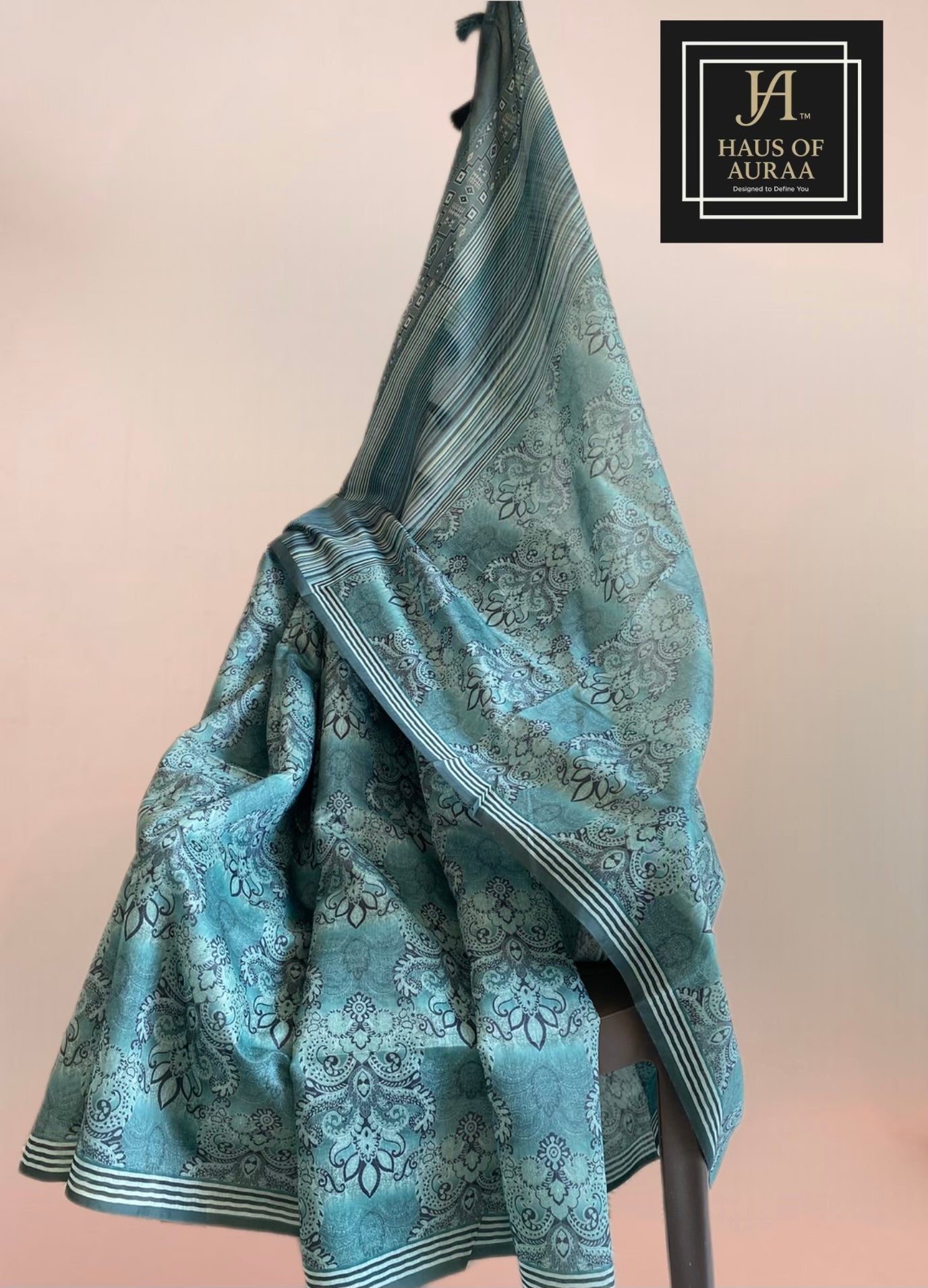 Teal Motif Print Saree