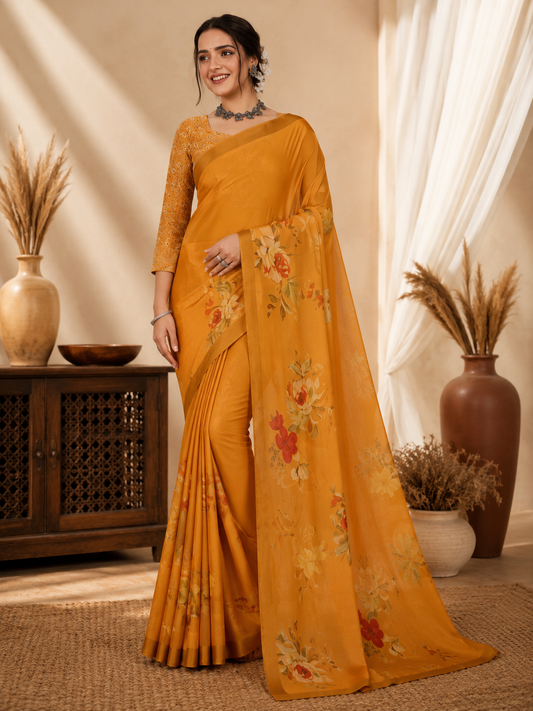 Sunlit Bloom Organza Saree