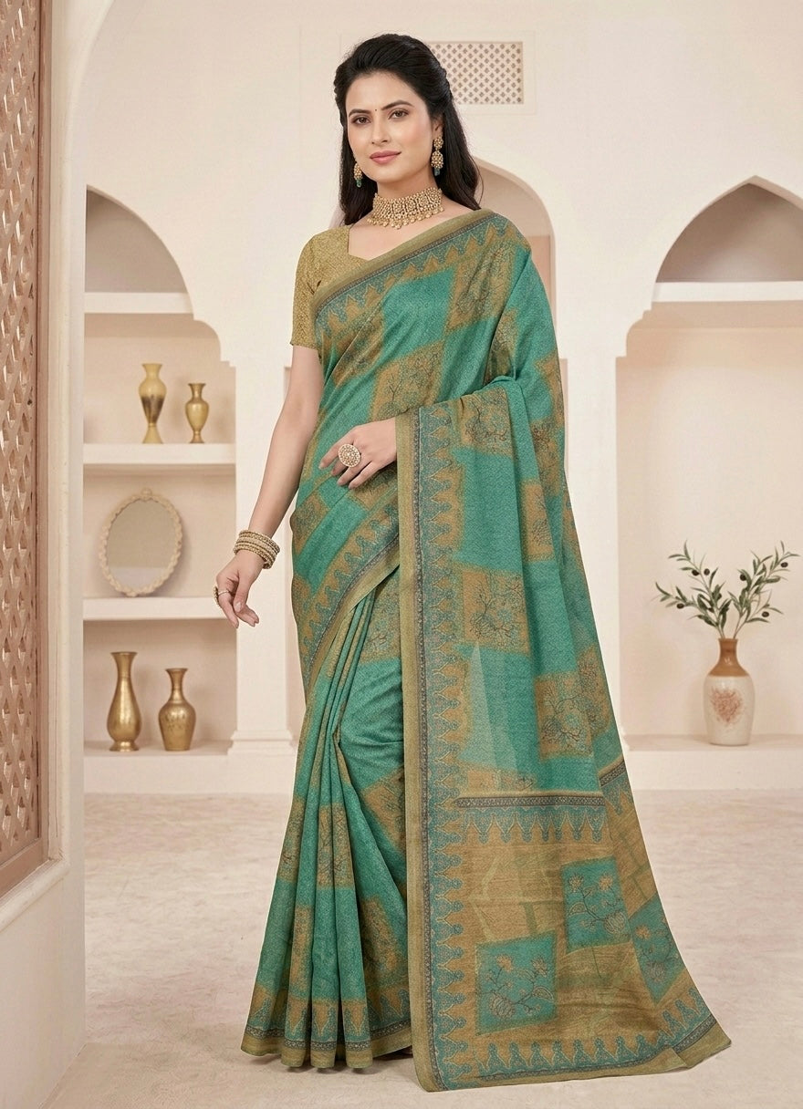 Emerald Heritage Panel Woven Silk Saree