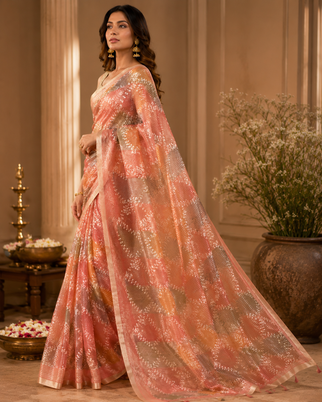 Sunset Mosaic Whisper Saree