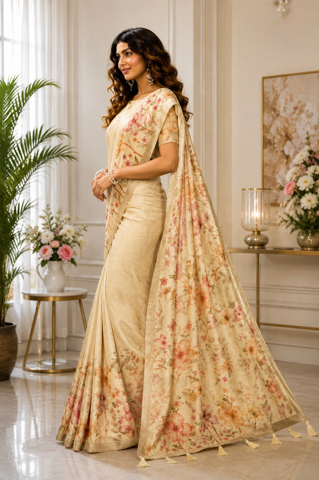Ivory Bloom Printed Saree