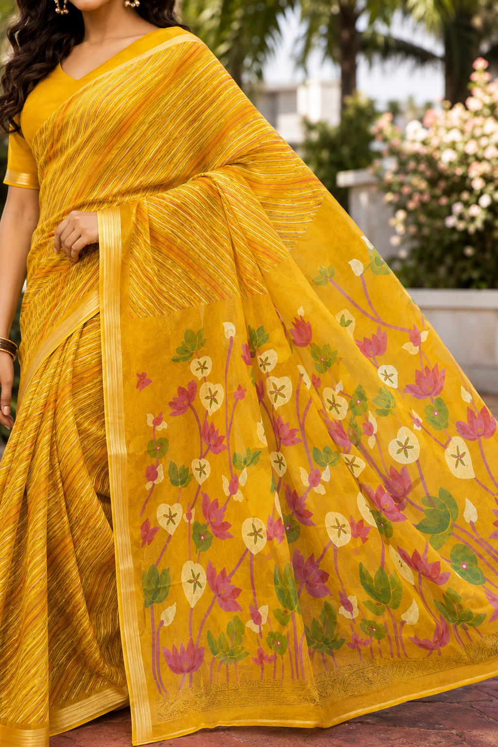 Bloomscape Leheriya Printed Organza Saree