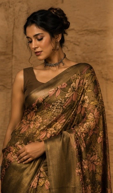 Olive Bloom Heritage Saree