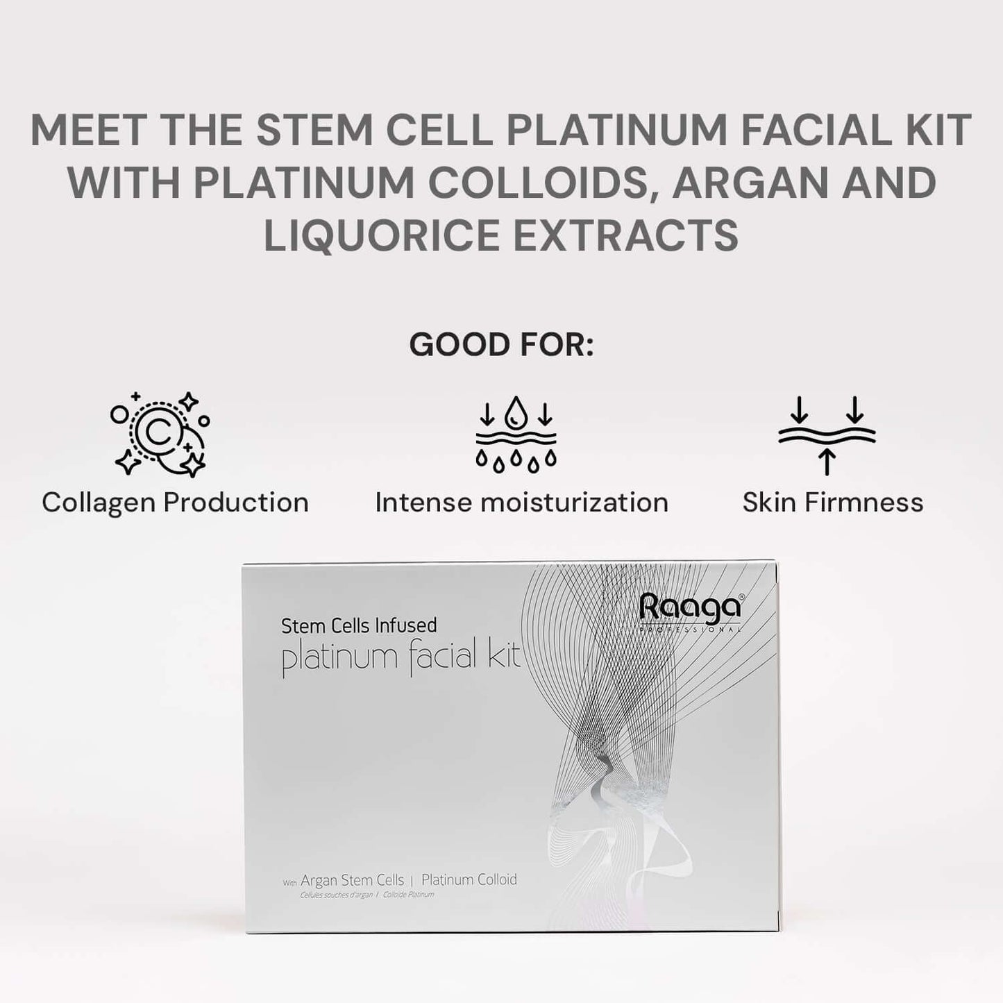 Raaga Professional Stem Cells Infused Platinum 6 Step Facial Kit | Platinum Colloid, Argan Stem Cells | Restores Skin's Moisture (61 gm)