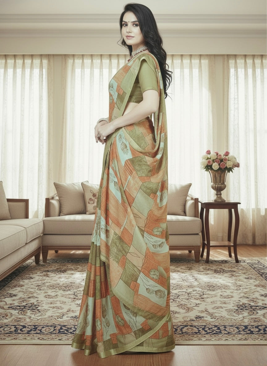 Sage Patchwork Printed Saree