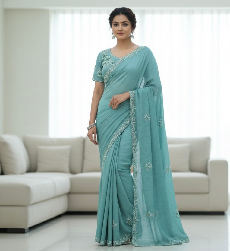 Soft Pink Floral Touch Saree Set