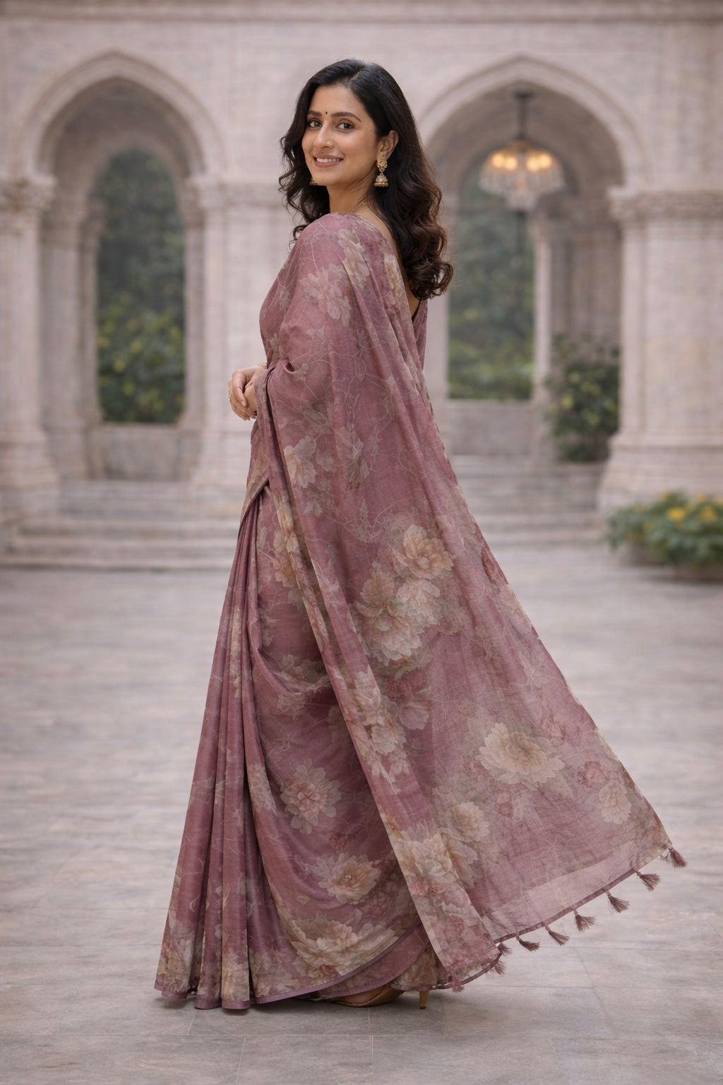 Organza Satin Saree with Digital Floral Print