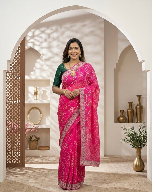 Rani Radiance Zari Bhandej Saree