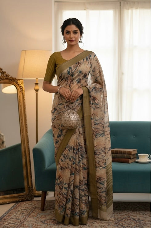 Checked Floral Border Saree