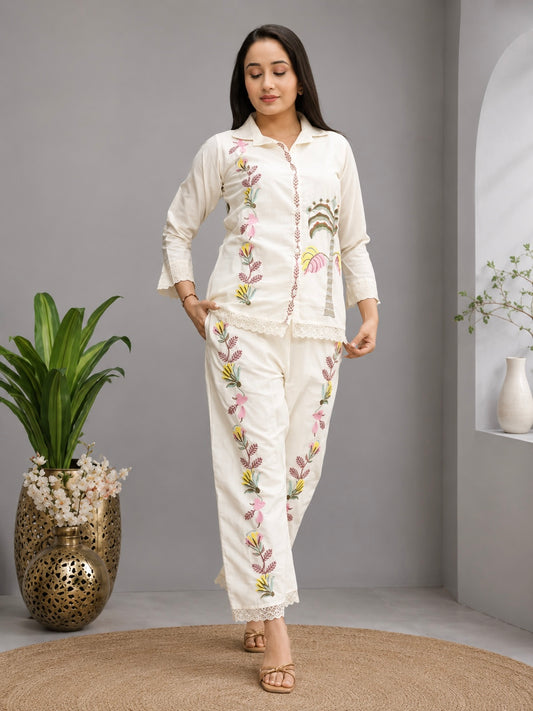 Ivory Embroidered Co-ord Set