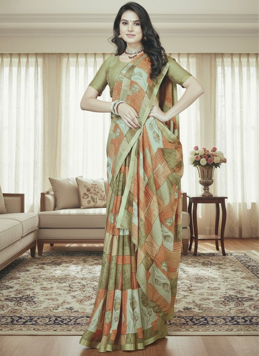 Sage Patchwork Printed Saree