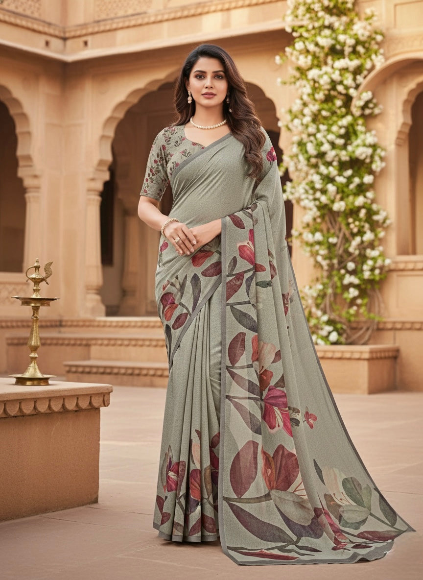 Mist Meadow Printed Saree