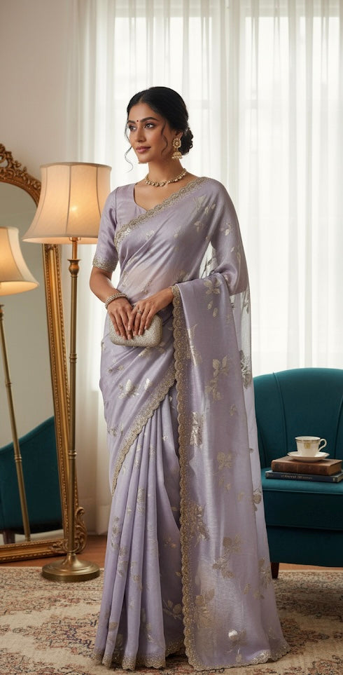 Icy Blue Shimmer Saree