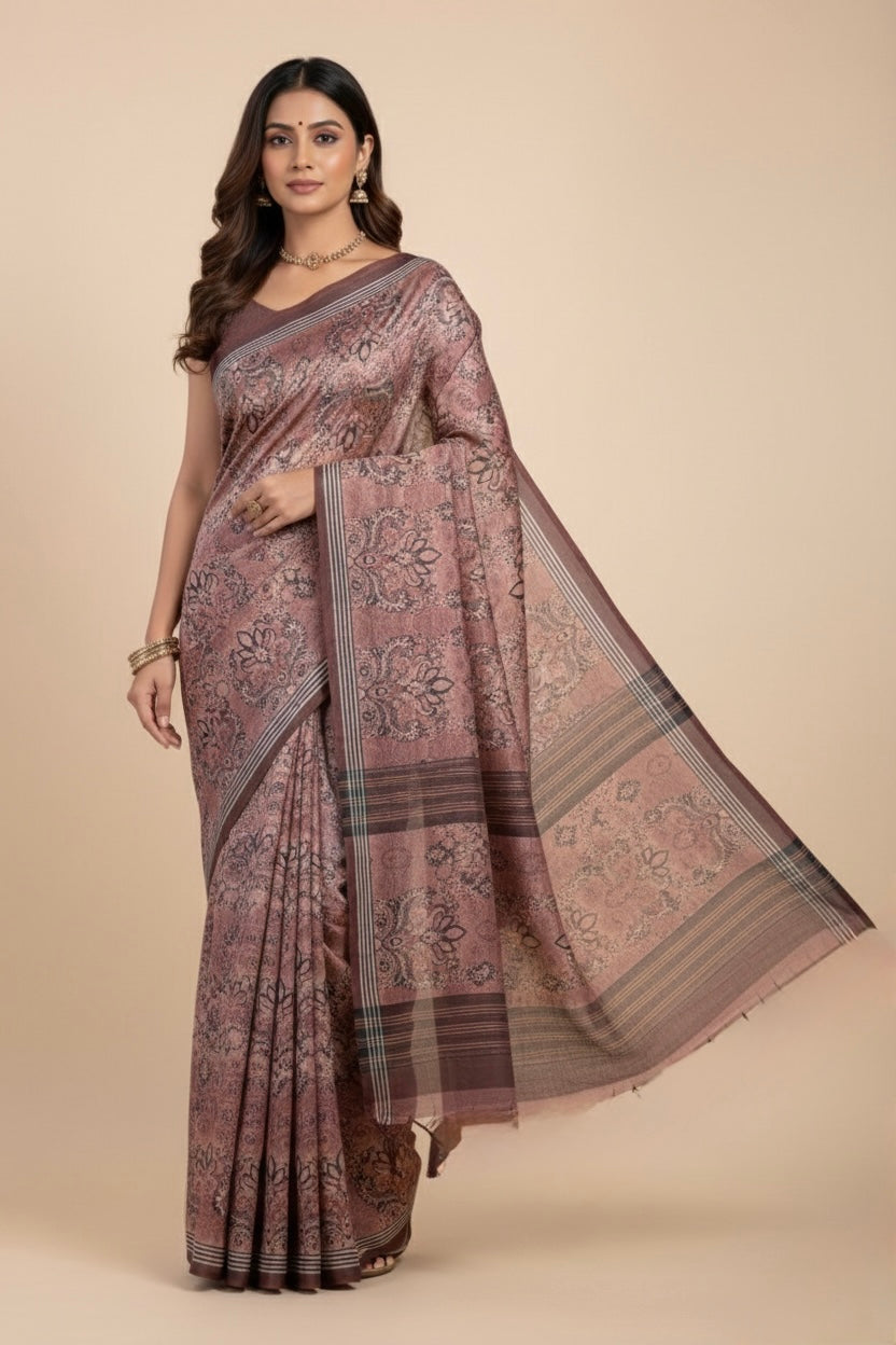 Teal Motif Print Saree