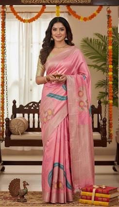 Floral Weave Soft Silk Saree with Tassels
