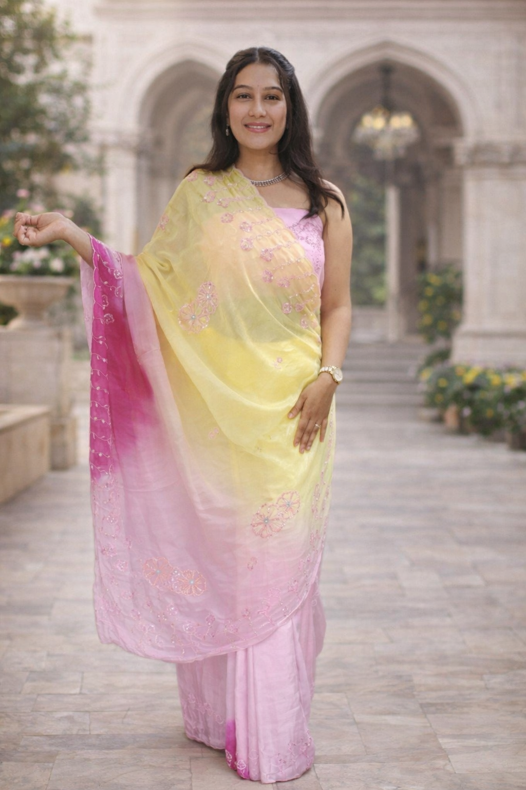 Lemon Pink Dream Saree