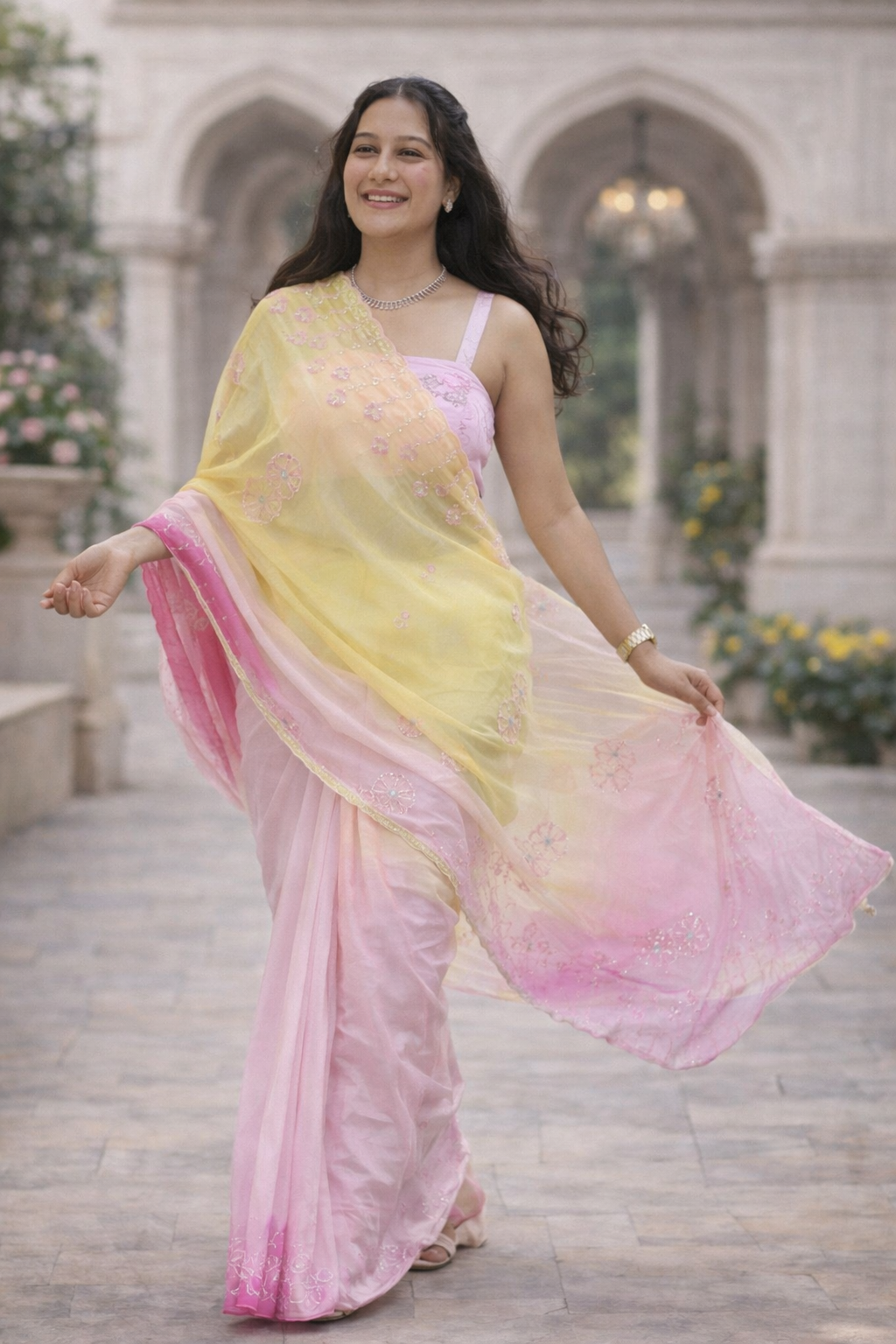 Lemon Pink Dream Saree