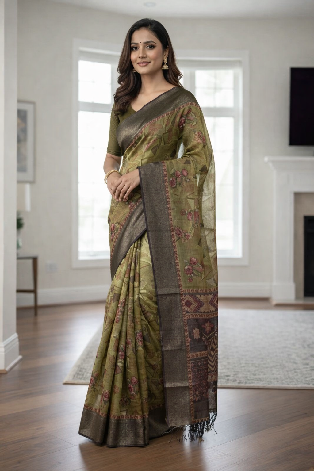 Floral Grace Soft Silk Blend Saree